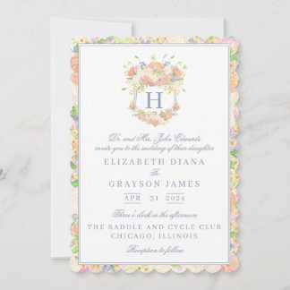 Watercolor Floral Garden Party Crest Wedding Invitation