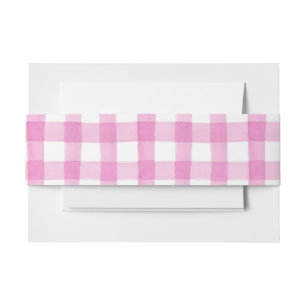 Watercolor Floral Garden Party Pink Gingham Invitation Belly Band