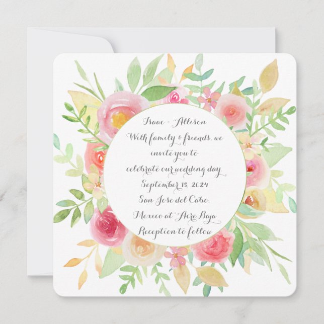 Watercolor Floral Garden Party Wedding Invitation (Front)