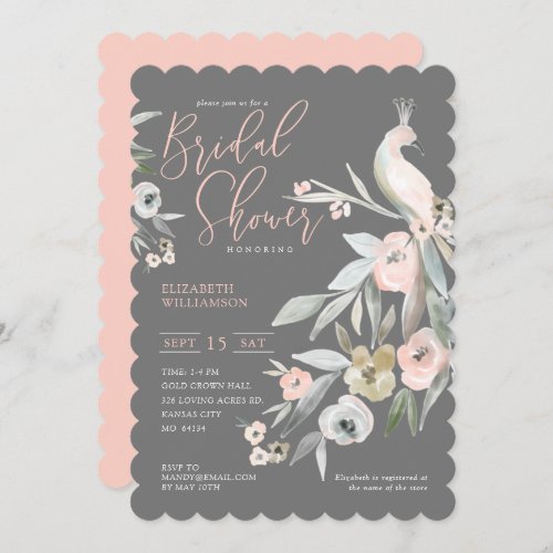 Watercolor Floral Garden Peacock Bridal Shower Invitation