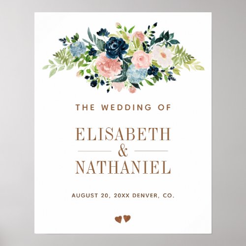 Watercolor floral garden wedding welcome sign