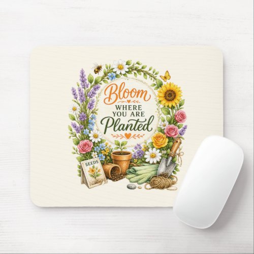 Watercolor Floral Gardening Inspirational Design Mouse Pad