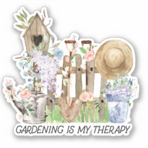 Watercolor Floral Gardening Tools and Funny Quote Sticker