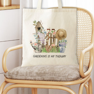 Watercolor Floral Gardening Tools and Funny Quote Tote Bag
