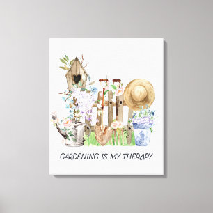 Watercolor Floral Gardening Tools and Quote Canvas Print