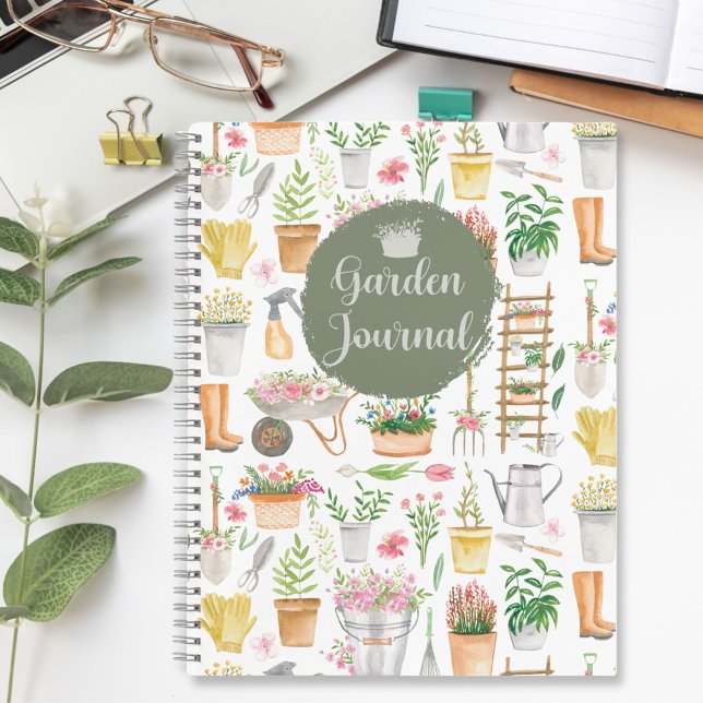Watercolor Floral Gardening Tools Garden Journal (In situ)