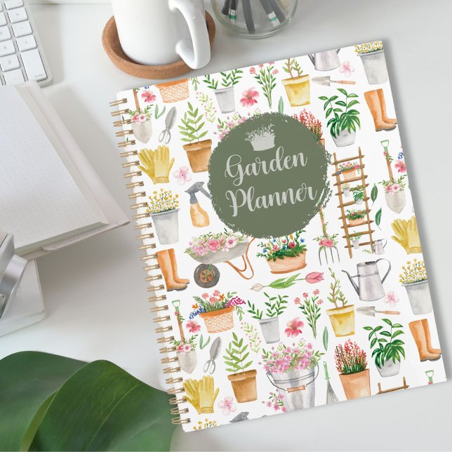 Watercolor Floral Gardening Tools Garden Planner (In situ)