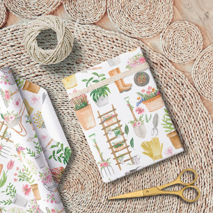 Watercolor Floral Gardening Tools Garden Wrapping Paper