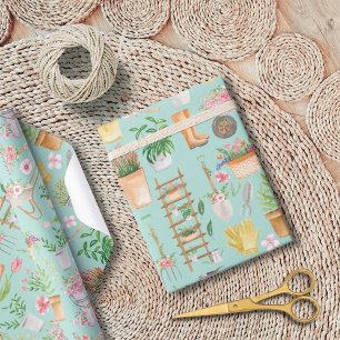 Watercolor Floral Gardening Tools Garden Wrapping Paper
