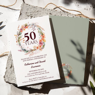 Watercolor Floral Garland Sage green 50th Wedding Invitation