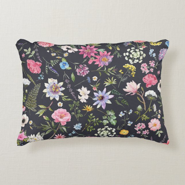 Watercolor Floral: Gentle Summer Pattern. Accent Pillow (Front)