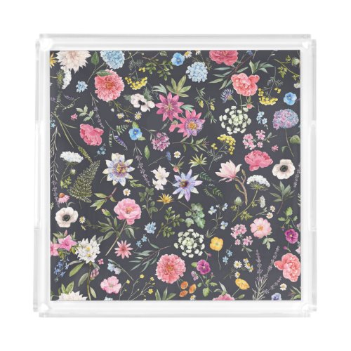 Watercolor Floral Gentle Summer Pattern Acrylic Tray