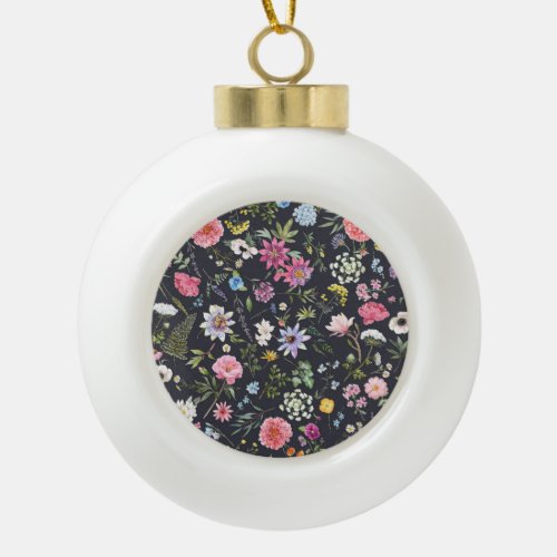Watercolor Floral Gentle Summer Pattern Ceramic Ball Christmas Ornament