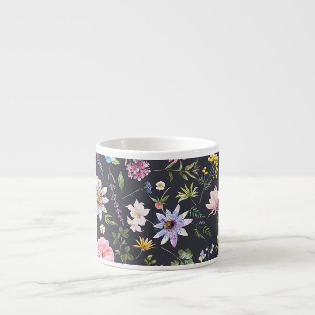 Watercolor Floral: Gentle Summer Pattern. Espresso Cup (Front)