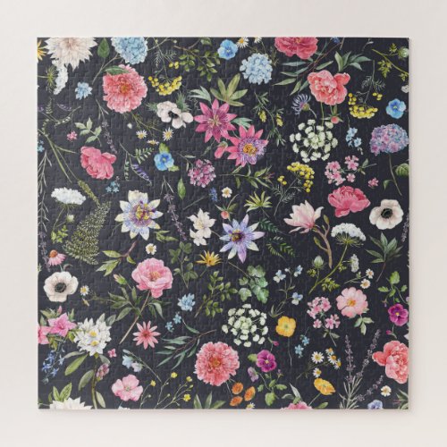 Watercolor Floral Gentle Summer Pattern Jigsaw Puzzle
