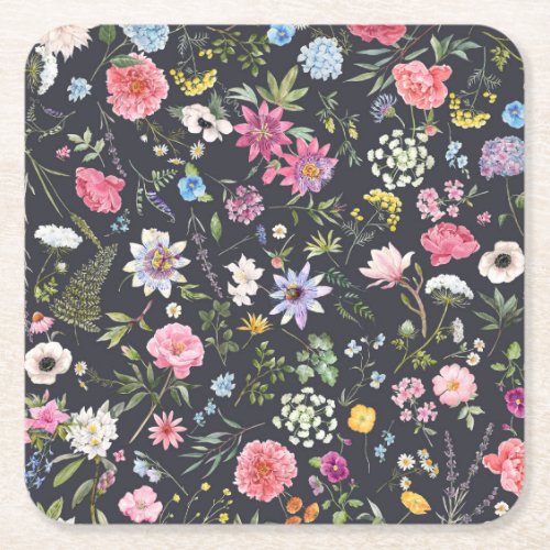 Watercolor Floral Gentle Summer Pattern Square Paper Coaster