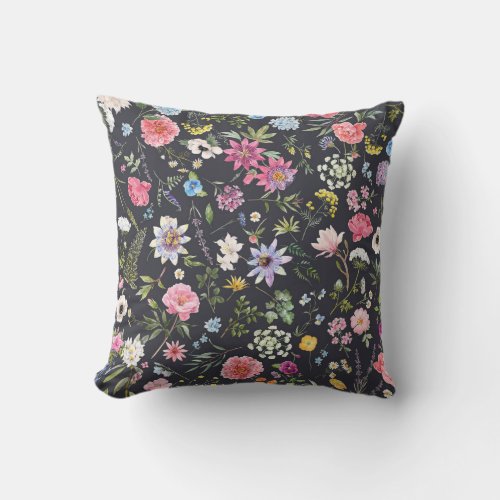 Watercolor Floral Gentle Summer Pattern Throw Pillow