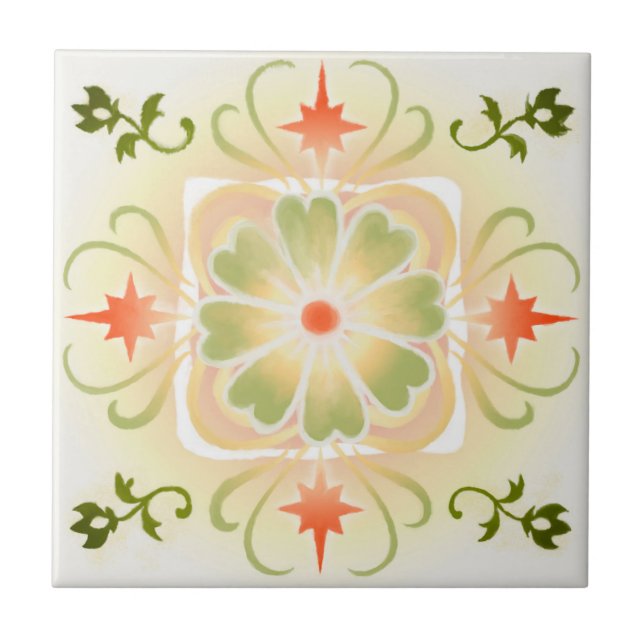 Watercolor Floral Geometric Abstract Ceramic Tile (Front)