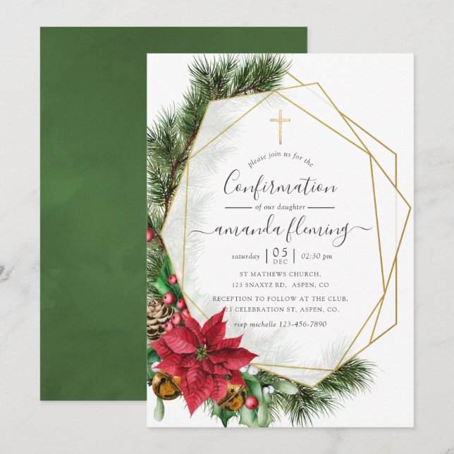 Watercolor Floral Geometric Christmas Confirmation Invitation (Front/Back)