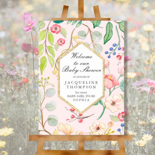 Watercolor Floral Geometric Gold Pastel Flowers Poster