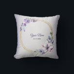 Watercolor Floral Geometric Golden Purple Wedding  Throw Pillow<br><div class="desc">Watercolor Floral Geometric Golden Purple Wedding Throw Pillow. Unique,  beautiful,  modern design. Easy to be personalized. Font style,  size and colors can be changed. Matching items available.</div>