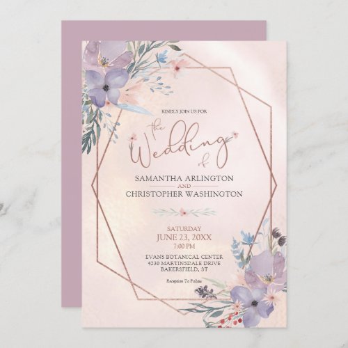 Watercolor Floral Geometric Lilac Wedding Invitation