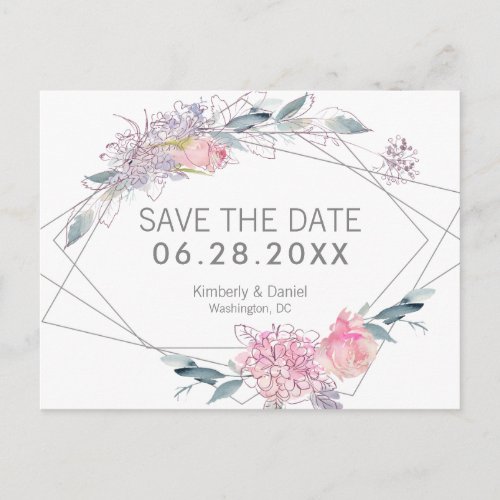 Watercolor Floral Geometric Save the Date Announcement Postcard