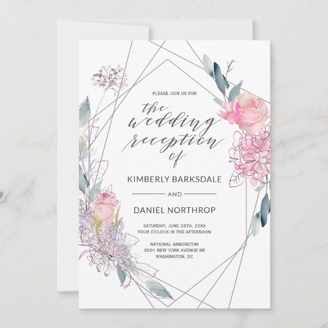 Watercolor Floral Geometric Wedding Reception Invitation (Front)