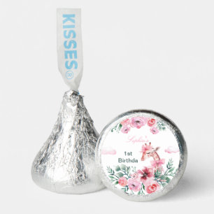 Watercolor Floral Giraffe Ribbon Girl Birthday Hershey®'s Kisses®