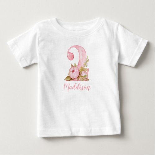 Watercolor Floral Girl 2nd Birthday T_Shirt