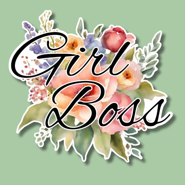Watercolor Floral Girl Boss Waterproof  Sticker (Creator Uploaded)