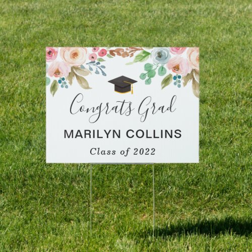 Watercolor Floral Girl Graduate Graduation Yard Sign