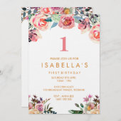 Watercolor floral girls birthday invitation (Front/Back)