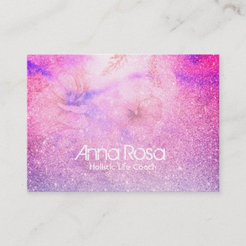  Watercolor Floral Glitter Blue Pink Purple Business Card