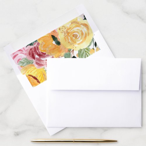 Watercolor Floral Glitter Wedding Envelope Liner