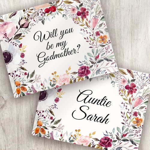 Watercolor Floral Godmother Proposal Card