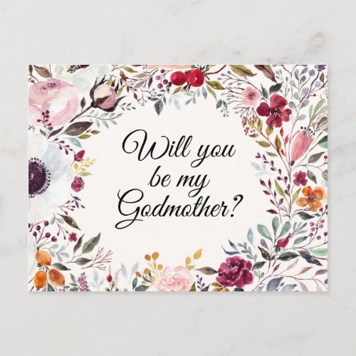 Watercolor Floral Godmother Proposal Card