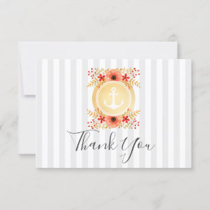 Watercolor Floral Gold Anchor Thank You Card