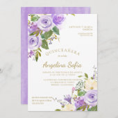 Watercolor Floral Gold Calligraphy Quinceanera Invitation (Front/Back)