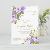 Watercolor Floral Gold Calligraphy Quinceanera Invitation (Standing Front)