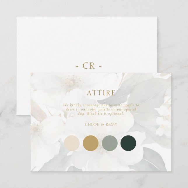 Watercolor Floral Gold Foliage Wedding Attire Card (Front/Back)