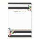 Watercolor Floral Gold Frame Black White Stripes