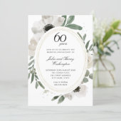 Watercolor Floral Gold Glitter 60th Anniversary Invitation (Standing Front)
