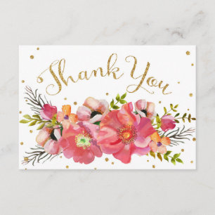 Watercolor Floral Gold Glitter Modern Thank You