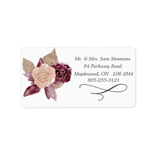 Watercolor Floral Gold Glitter Wedd Return Address Label