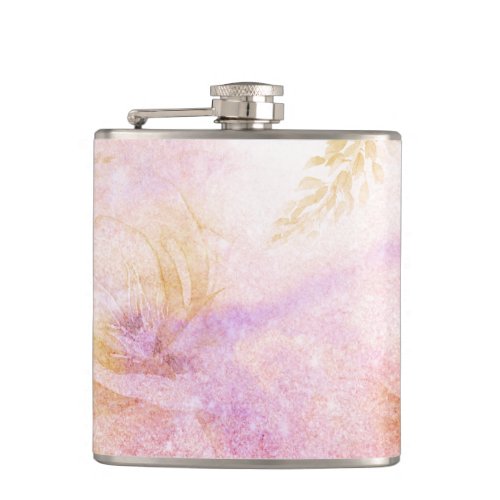  Watercolor Floral Gold Lavender Peach  Glitter Flask