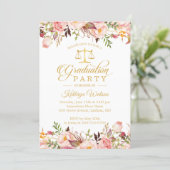 Watercolor Floral Gold Law School Graduation Photo Invitation (Standing Front)