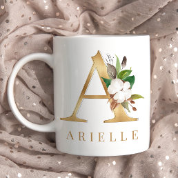 Watercolor Floral &amp; Gold Letter A Monogram Coffee Mug
