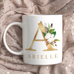 Watercolor Floral &amp; Gold Letter A Monogram Coffee Mug at Zazzle