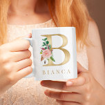 Watercolor Floral & Gold Letter B Monogram Coffee Mug<br><div class="desc">A personalized coffee mug with a faux gold letter "B" monogram,  featuring decorative watercolor floral and foliage illustrations. Easily customize it with your name or create a unique gift for your loved ones.</div>